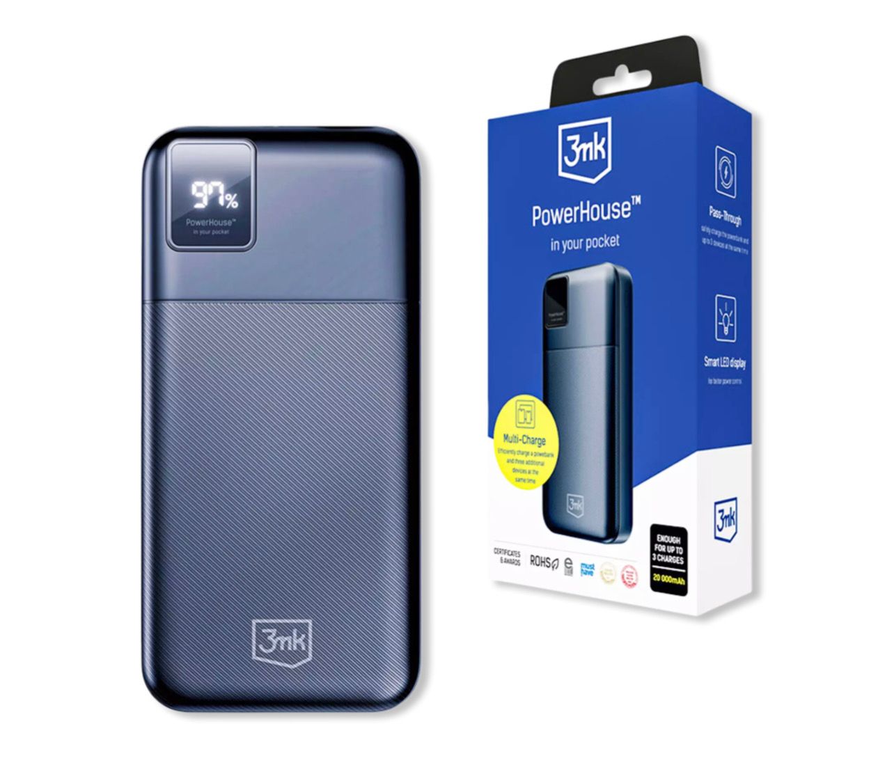 Portable Power Bank | 20,000mAh 3 Port Outlet | Black