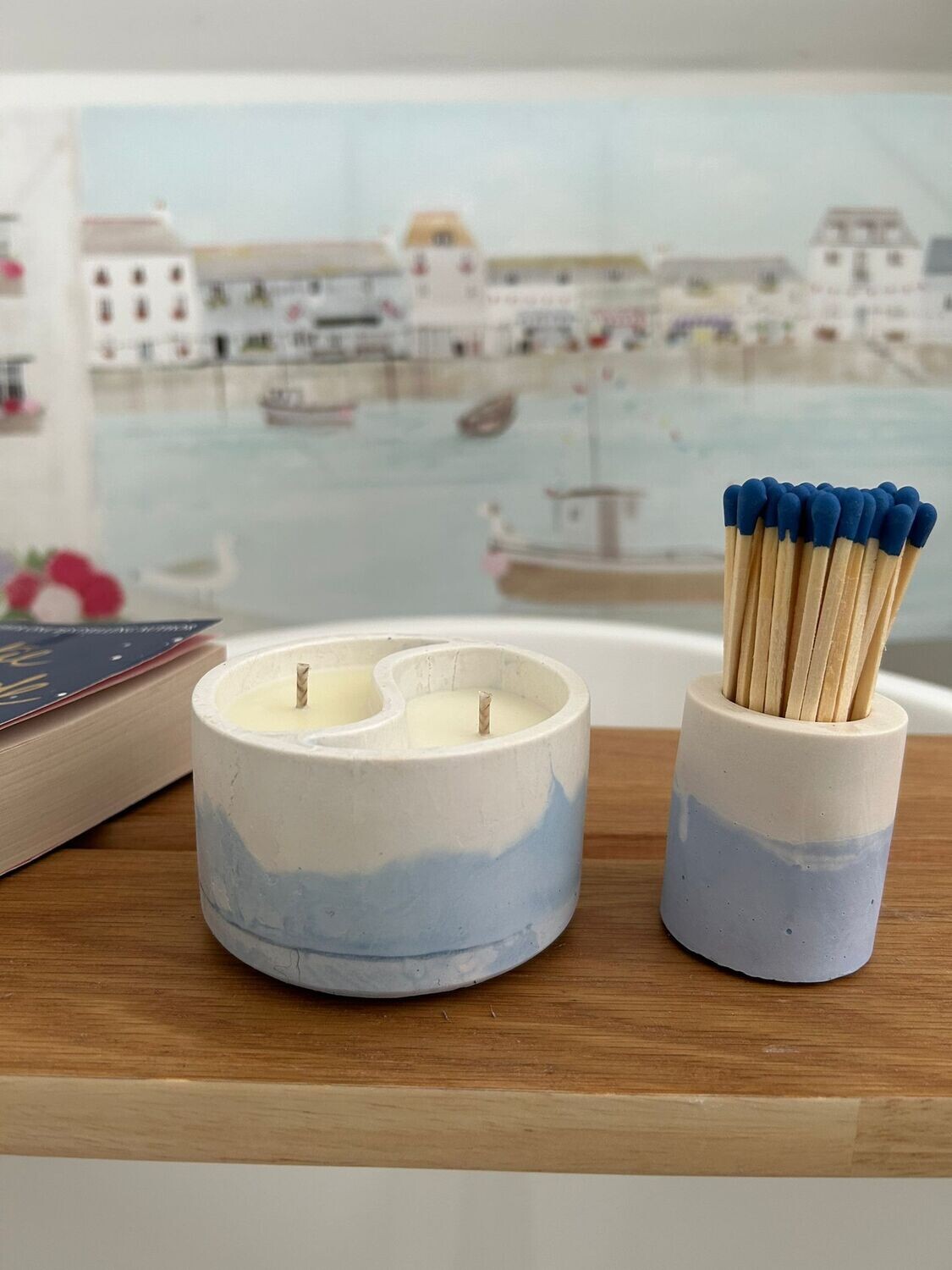 &#39;Rock Salt &amp; Driftwood&#39; &amp; &#39;Vanilla&#39; - yin &amp; yang 180g candle &amp; match pot