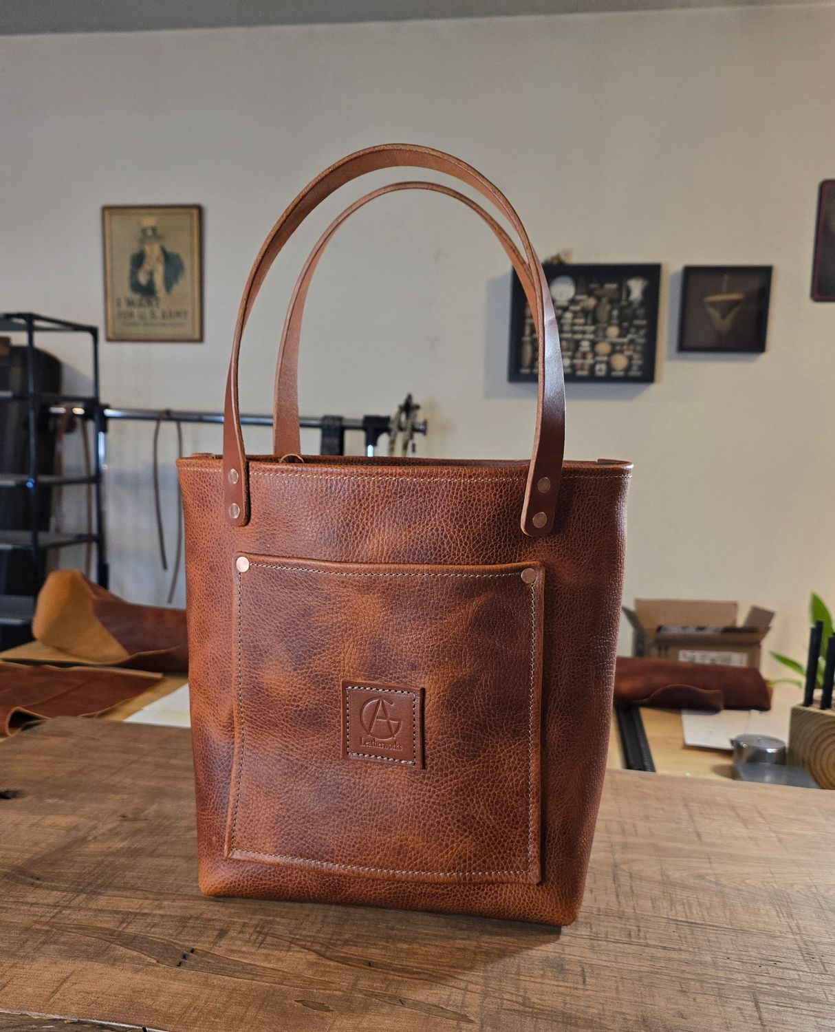 Pull-Up Leather Tote Bag