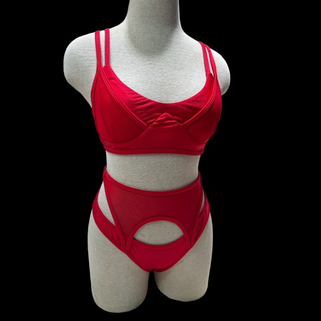 CXIX Red Pole Set - Classique Waspie Bottoms &amp; Triangle Bra - Sz M - *Like New* 💃
