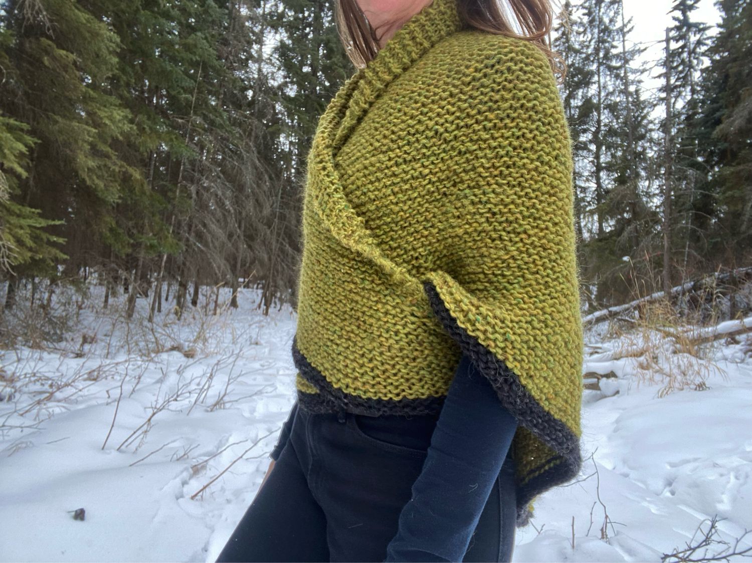 Outlander Shawl - Chartreuse with Chestnut Trim