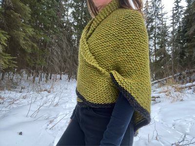 Outlander Shawl - Chartreuse with Chestnut Trim