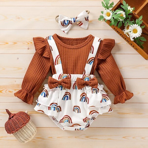 Waffle Rainbow Romper &amp; Bow Set