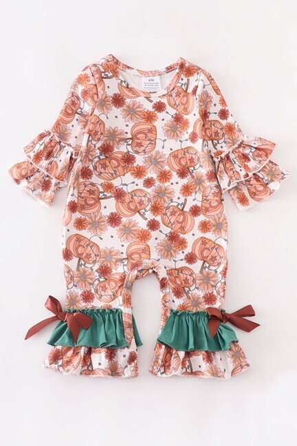 Pumpkin Floral Romper