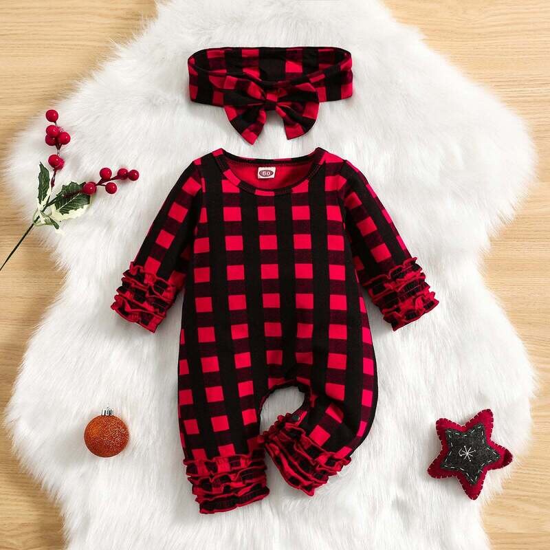 Plaid Ruffle Romper &amp; Bow Set
