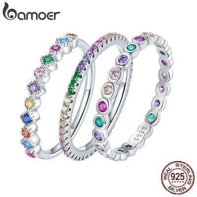 bamoer 925 Sterling Silver Multicolor Zircon Finger Ring for Women Trendy Fashion Dazzling CZ Stone Anillos Jewelry Gift|Rings|