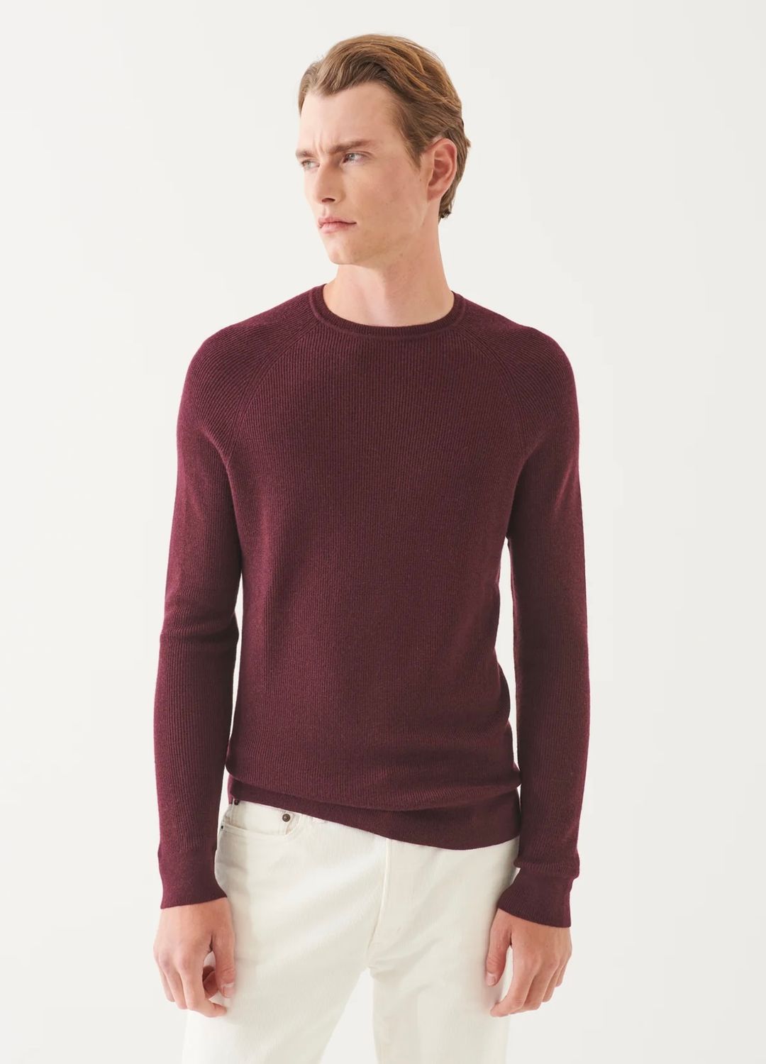MERINO WOOL RIBBED CREWNECK BERRY