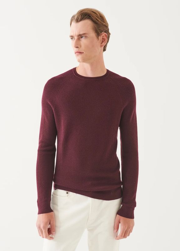 MERINO WOOL RIBBED CREWNECK BERRY