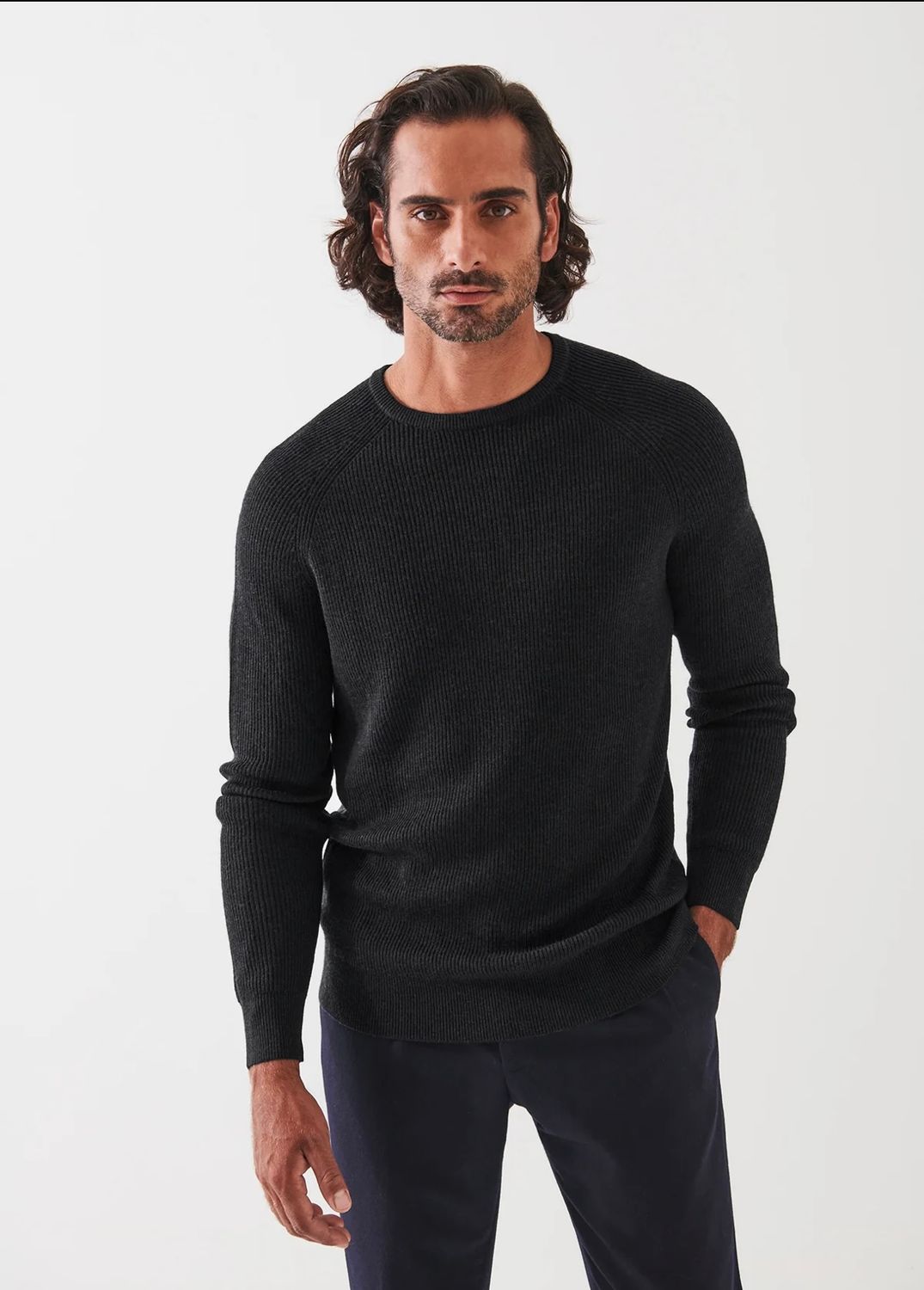 MERINO WOOL RIBBED CREWNECK NOIR