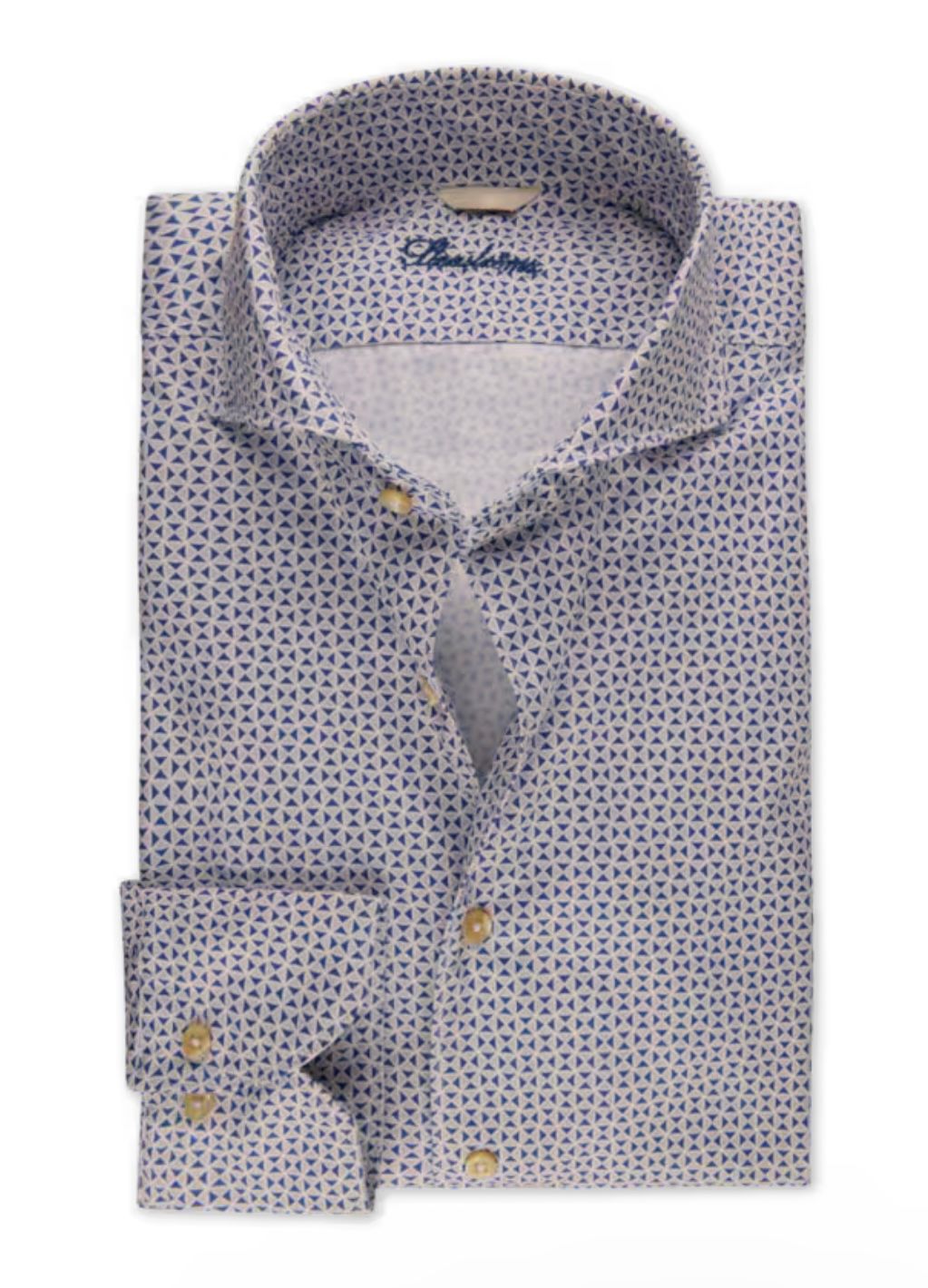 Stenstroms Blue Patterned Twill Shirt Fitted Body