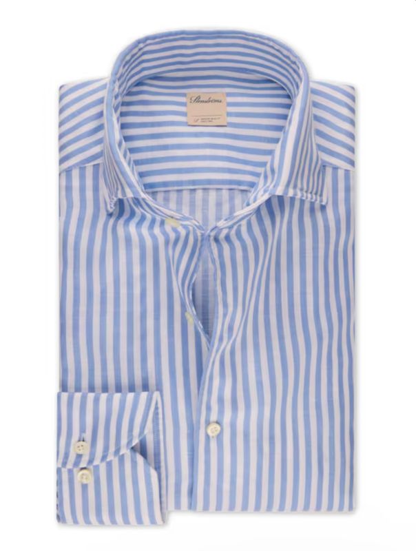 Stenstroms Blue Striped Cotton/Linen Shirt Slimline