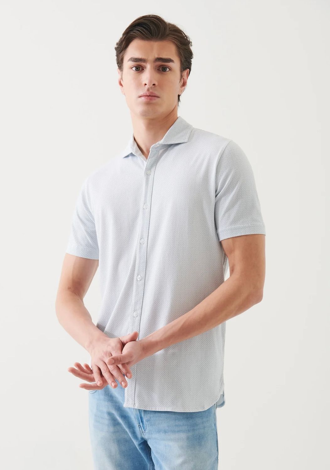 Patrick Assaraf Pima Cotton Stretch Printed Shirt Blue Ice