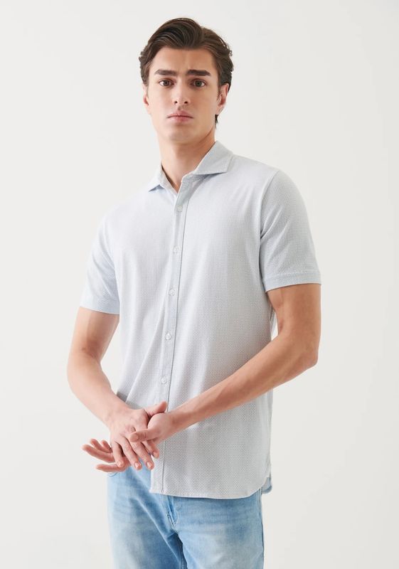 Patrick Assaraf Pima Cotton Stretch Printed Shirt Blue Ice