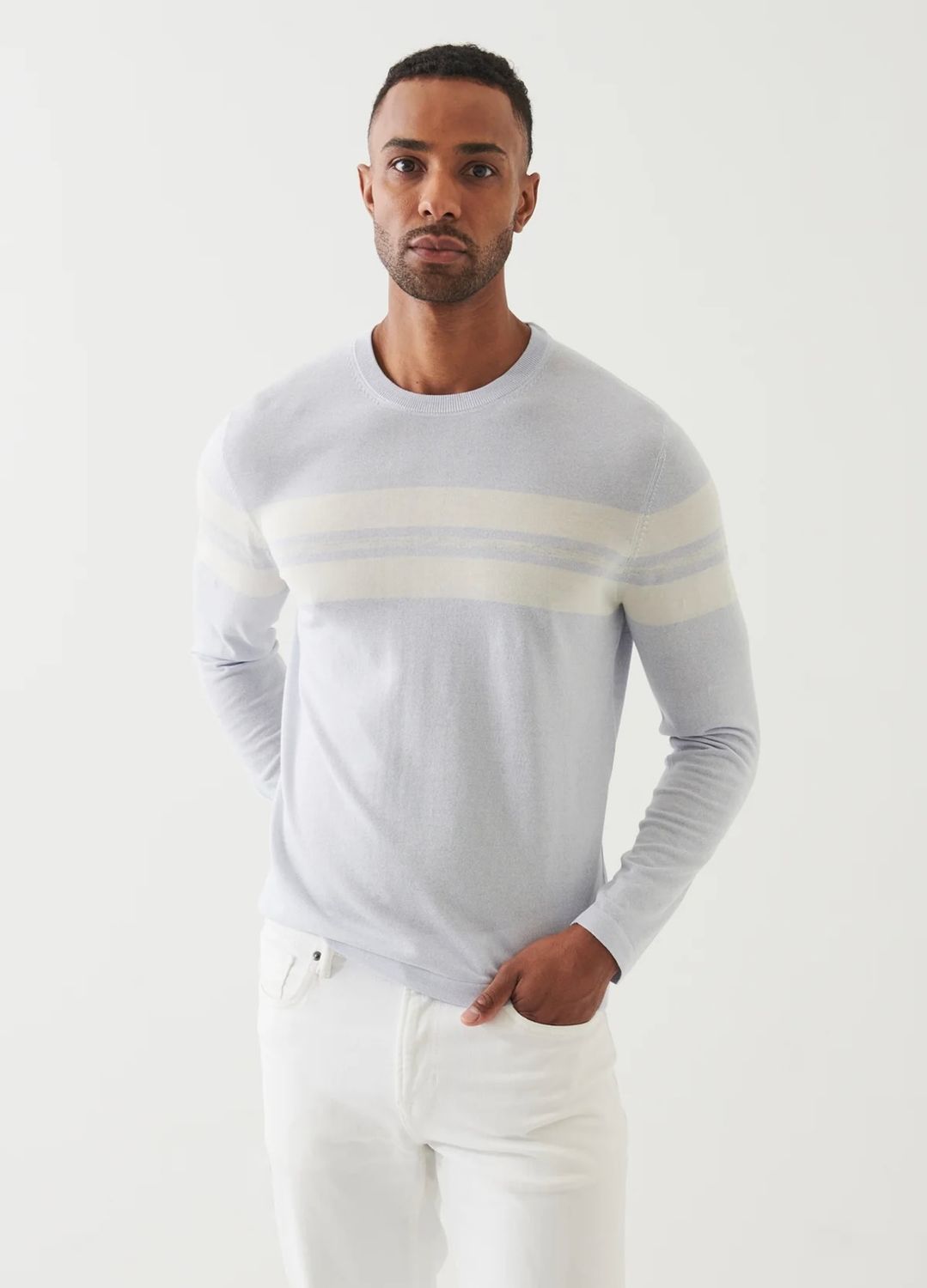 Patrick Assaraf Cotton Cupro Striped Crewneck Ocean