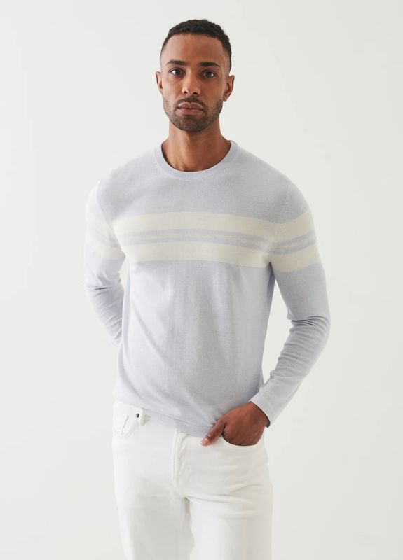 Patrick Assaraf Cotton Cupro Striped Crewneck Ocean