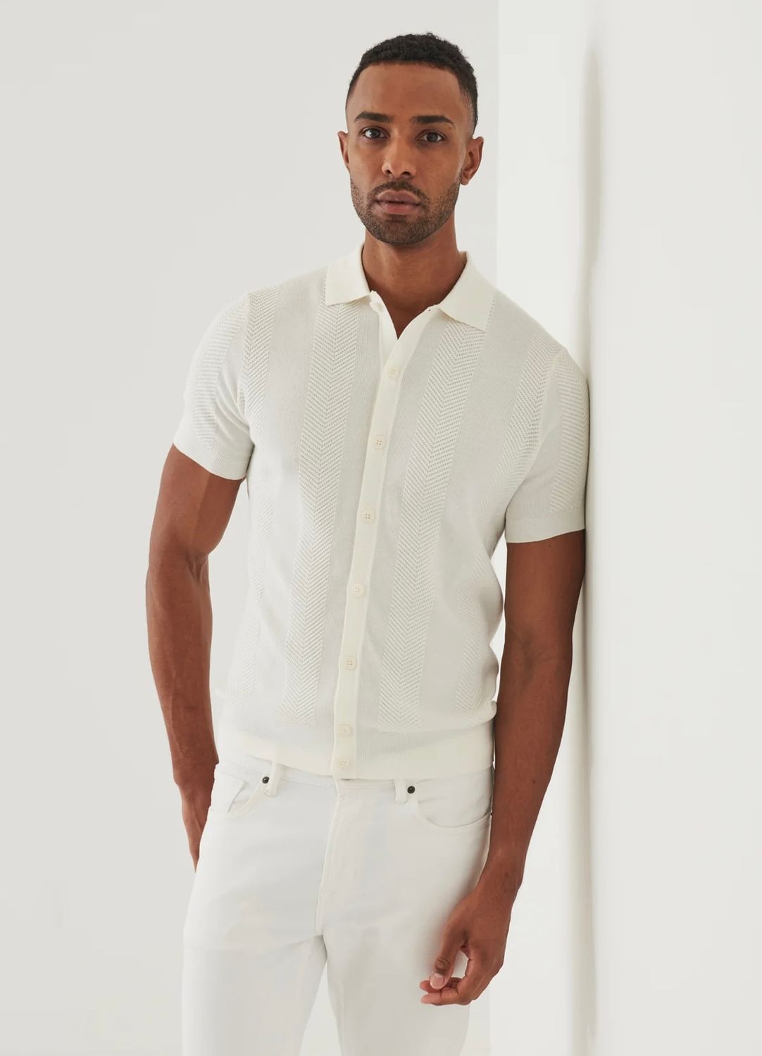 Cotton Cupro Striped Crewneck White