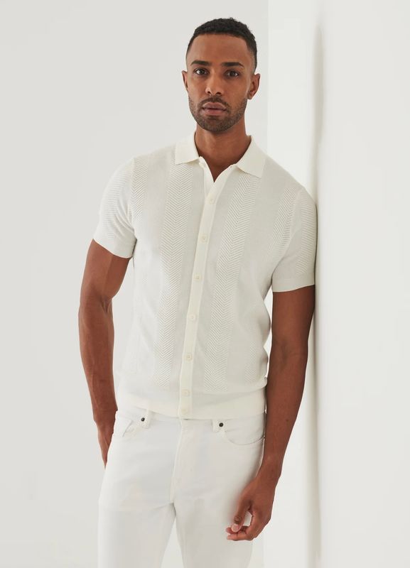 Cotton Cupro Striped Crewneck White