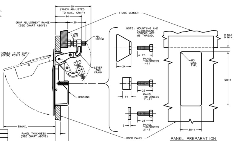 Compression Latch, Sealed Lever Latch, No Restriction, Non-locking