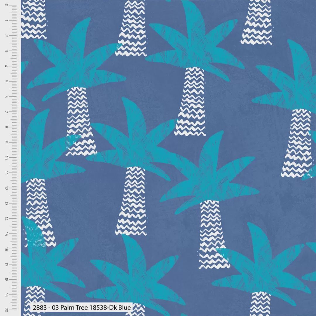 Dinosaur Blues Cotton, Design: Palm Trees