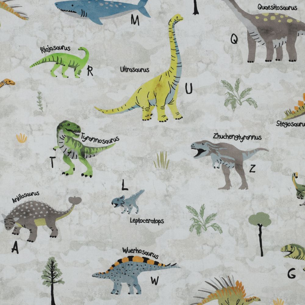 Dinosaurs off white Print Fine Poplin