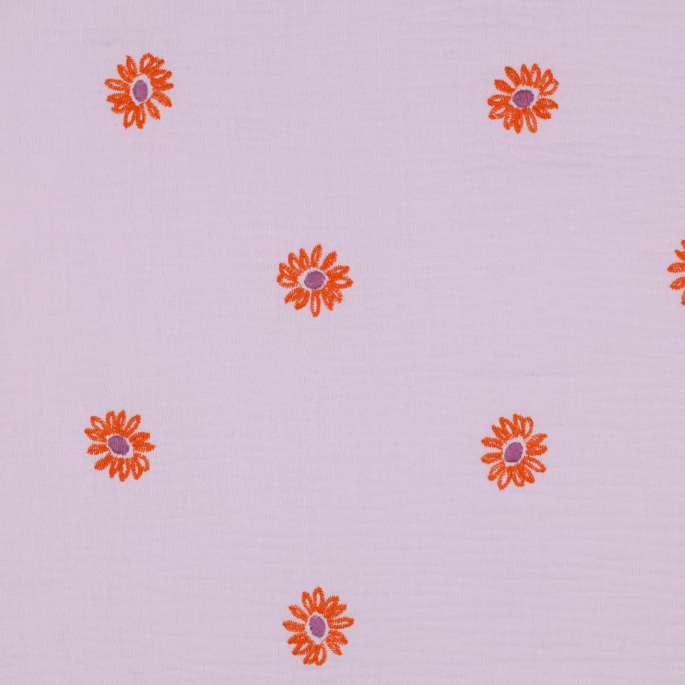 Purple with Orange Daisy Embroidered Double Gauze