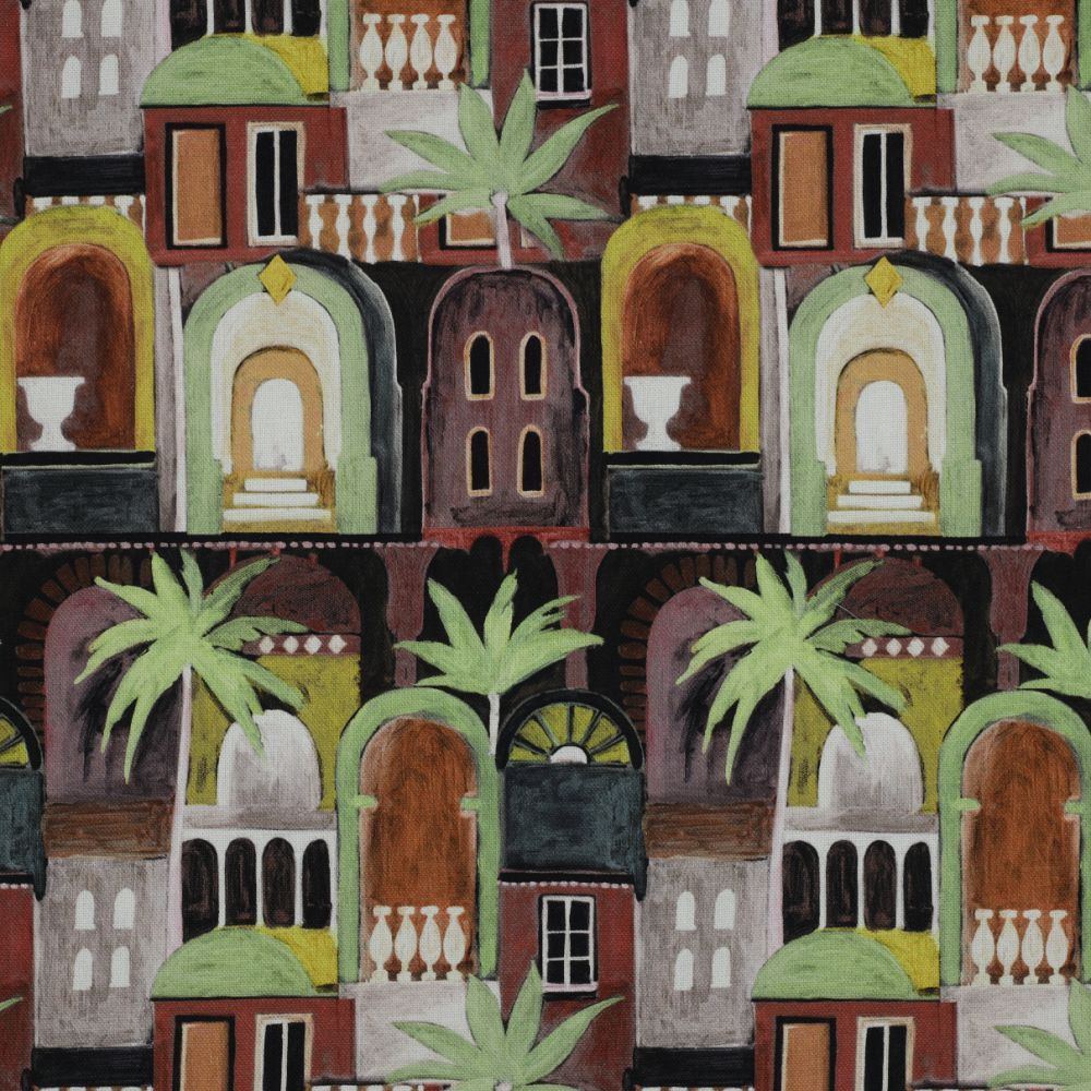Canvas Digital 100% Cotton, Design: Tropical Cottages: Dark
