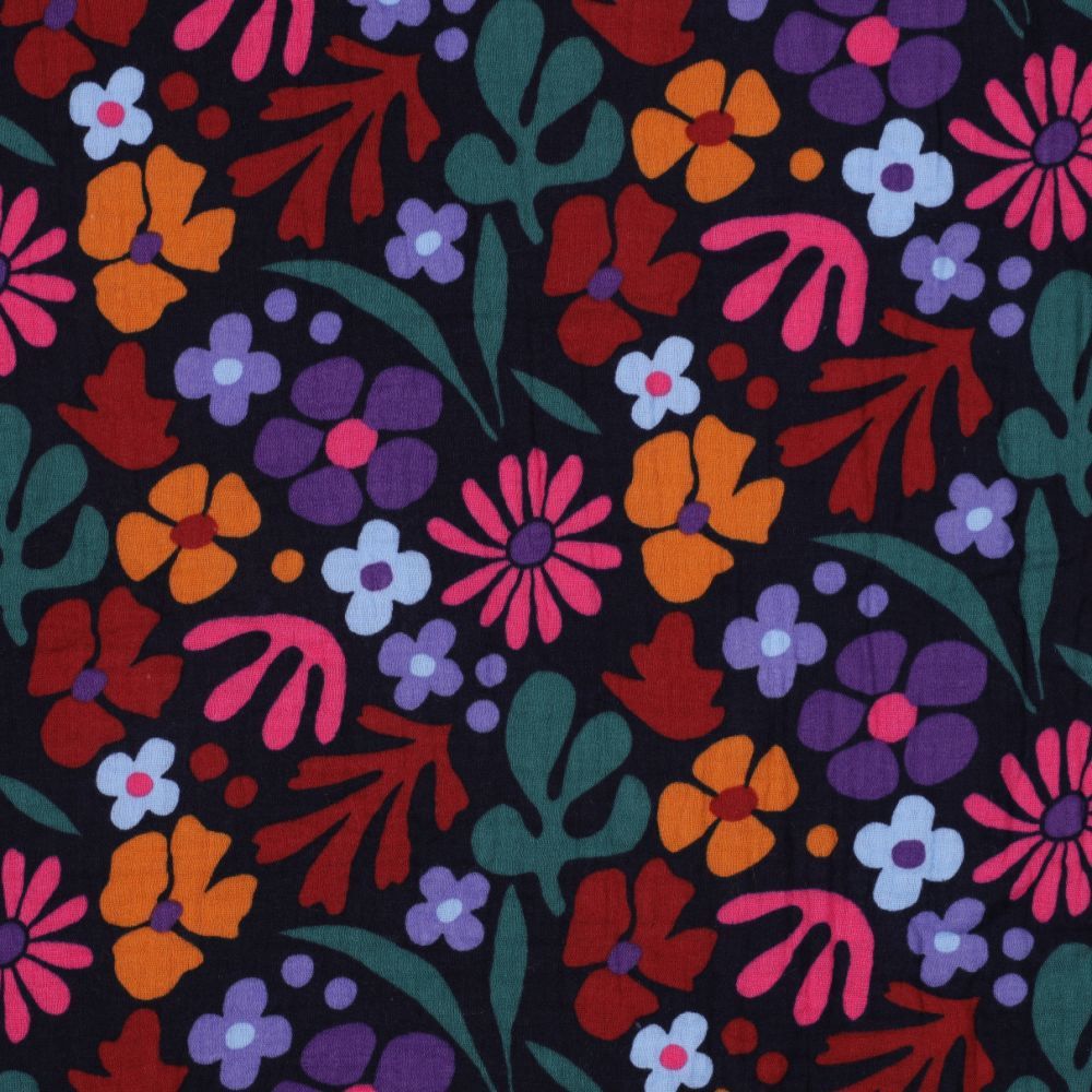 Navy Floral Double Gauze