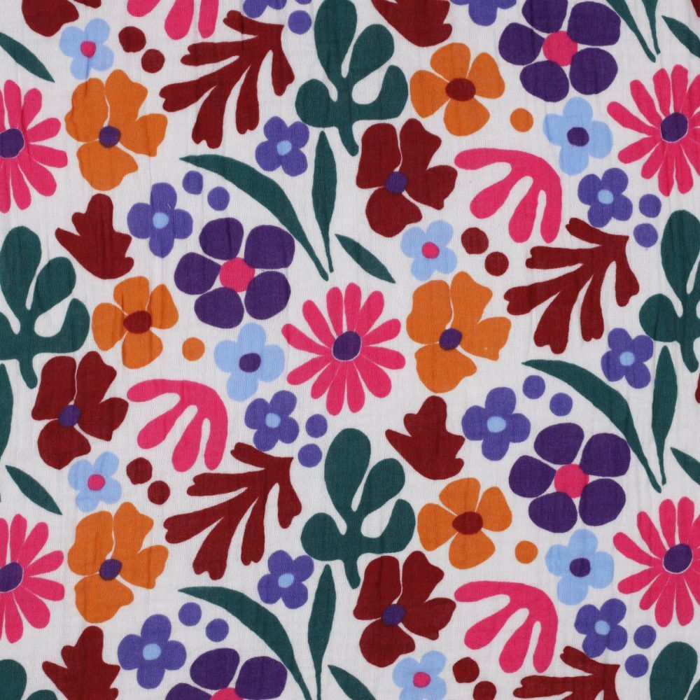White 3 Floral Double Gauze