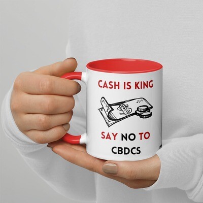NO CBDCs Mug in white with red and black detail
