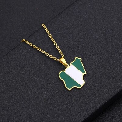Nigeria Pride Map Flag Pendant Necklace Men Women Stainless Steel Gold Silver Color African Jewelry Gift