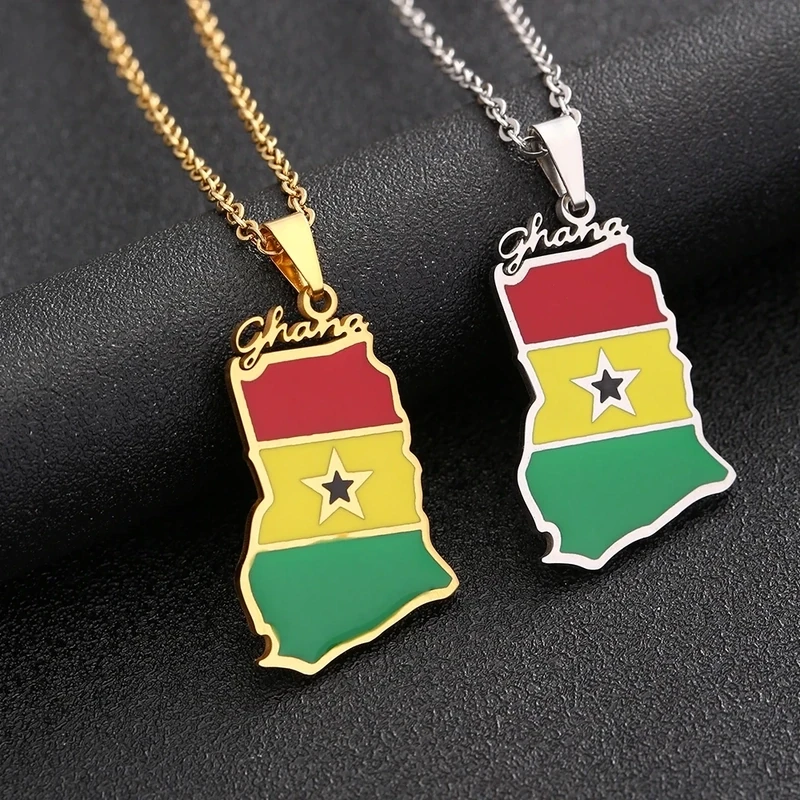 Ghana Map Flag Pendant Necklace