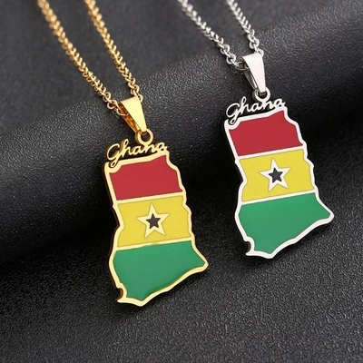 Ghana Map Flag Pendant Necklace