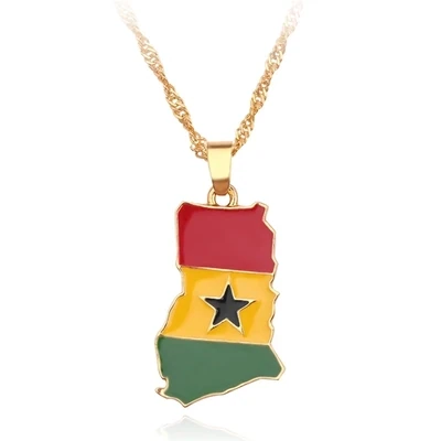 Ghana Country Map Flag Pendant Necklaces