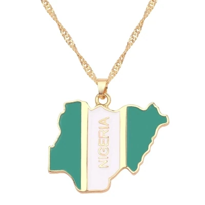 Nigeria Map Flag Enamel Pendant Necklaces