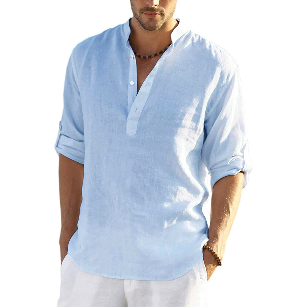 Casual Blouse Cotton Linen Shirt Loose Tops Long Sleeve Tee Shirt