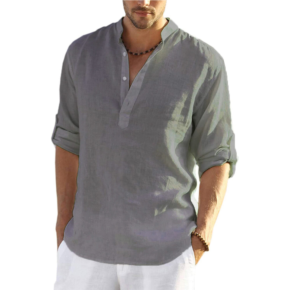 Casual Blouse Cotton Linen Shirt Loose Tops Long Sleeve Tee Shirt