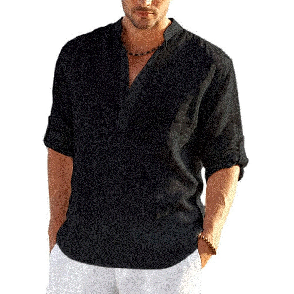 Casual Blouse Cotton Linen Shirt Loose Tops Long Sleeve Tee Shirt