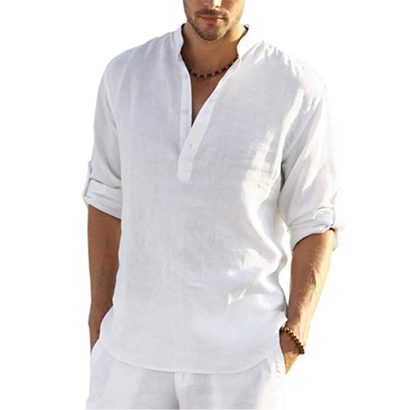 Casual Blouse Cotton Linen Shirt Loose Tops Long Sleeve Tee Shirt