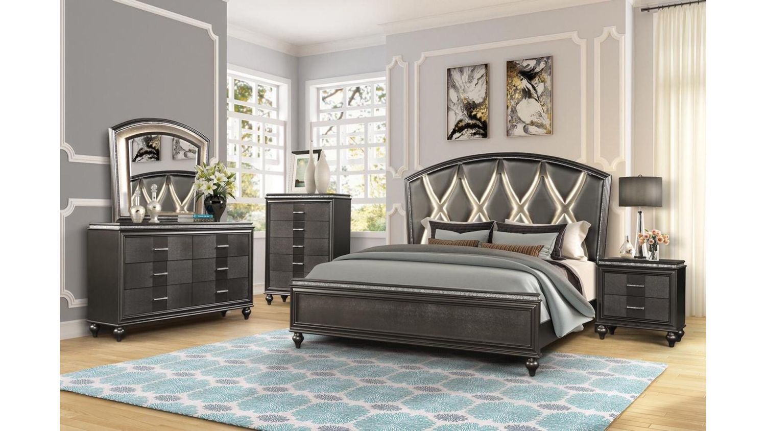 1141 Ginger King Bedroom Set in Gun-Metal