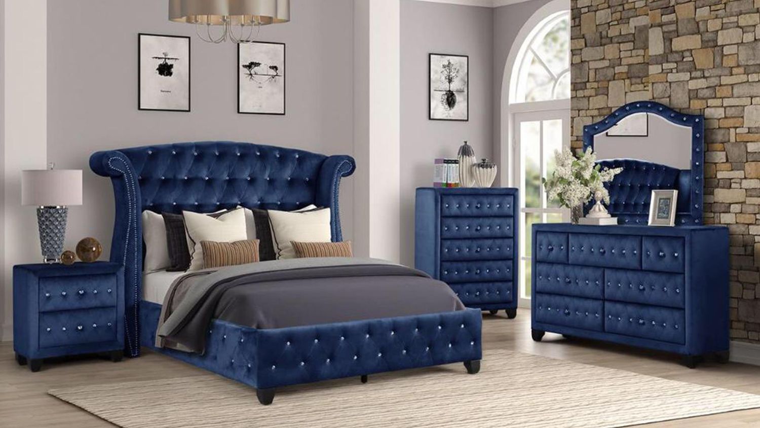 1181 Sophia Queen Bedroom Set in Navy Blue