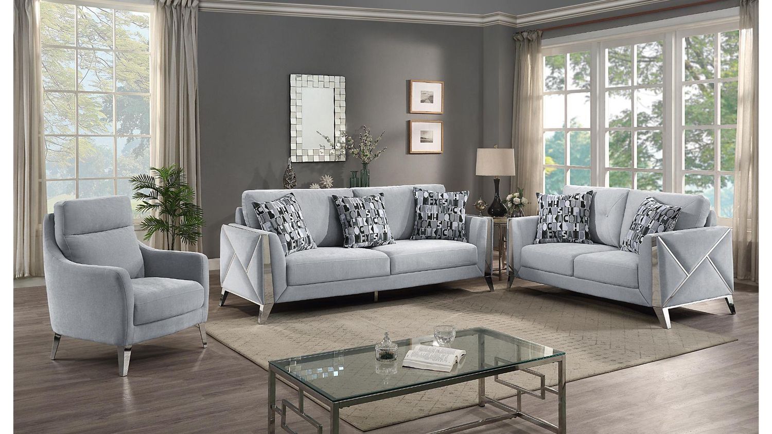 5725 Diana Living Room Set in Silver