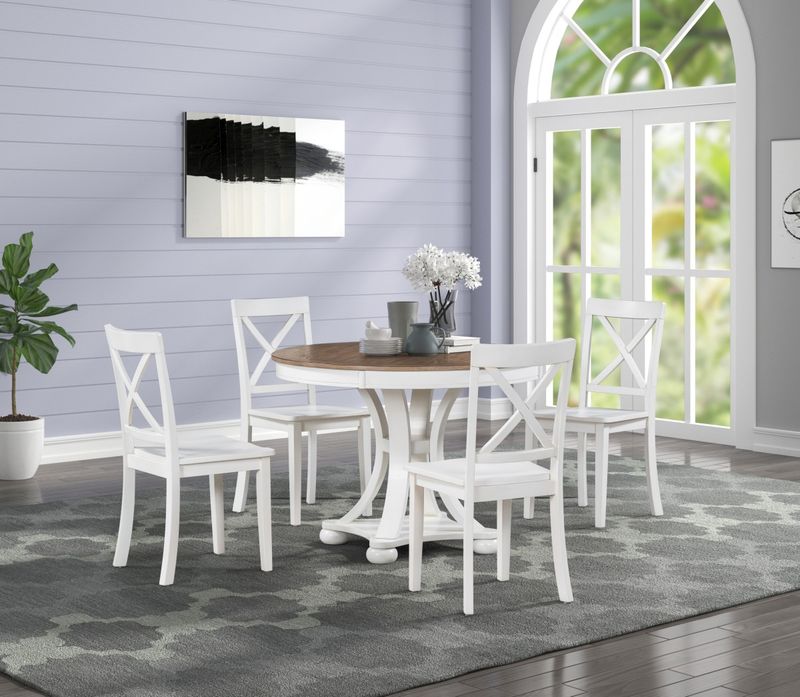 Paige- 5-PIECE DINING SET - NATURAL OAK/ANTIQUE WHITE