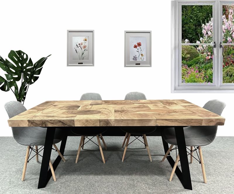 #MESA DE COMEDOR NOGAL. RAMA. Patas de acero pintado color Negro