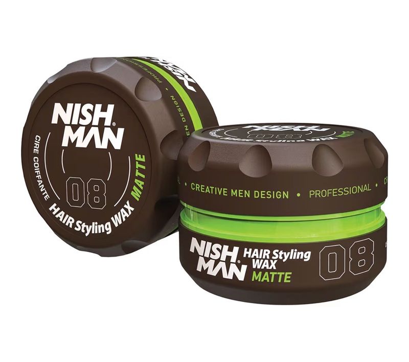 NISHMAN Cera de Peinado para Hombres 08 – Matte 150g – Aroma a Vainilla – Acabado Mate Natural – Fijación Fuerte – Arcilla para el Cabello Aqua Wax – Control y Definición Duraderos