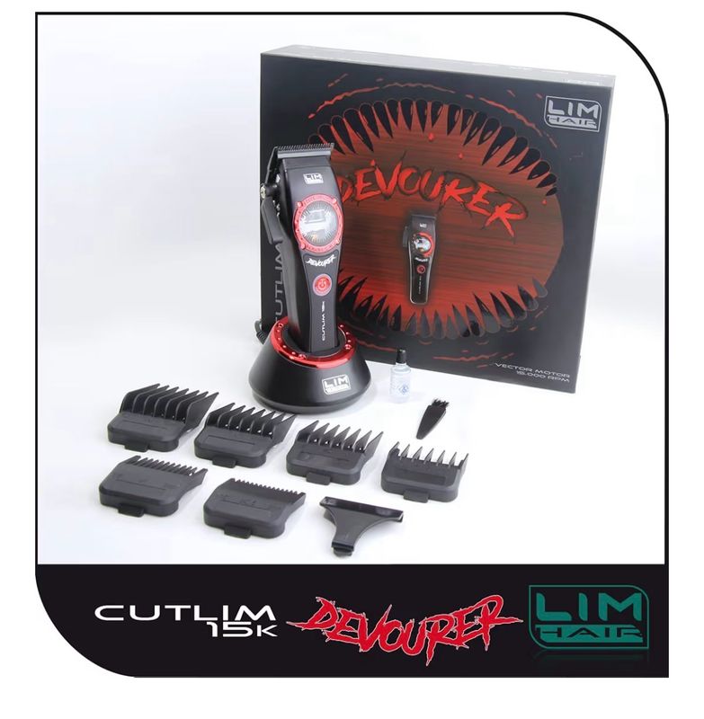 Máquina de corte de cabello LIM HAIR TRIMLIM 15k DEVOURER para profesionales cualificados. Acabados, contornos y dibujos. Motor VECTOR hasta 15.000 rpm, Batería Litio, ZERO Effect Máquina de corte de cabello LIM HAIR TRIMLIM 15k DEVOURER para profesionales cualificados. Acabados, contornos y dibujos. Motor VECTOR hasta 15.000 rpm, Batería Litio, ZERO Effect