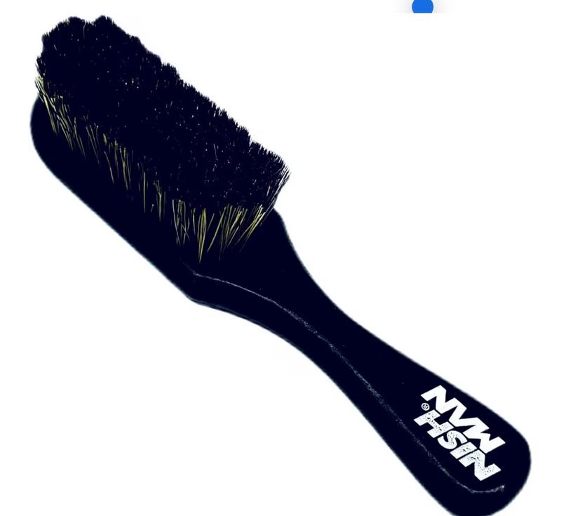 NISHMAN Barber Fade Brush - Cepillo profesional para barbero (tamaño S, mango de madera y cerdas naturales)