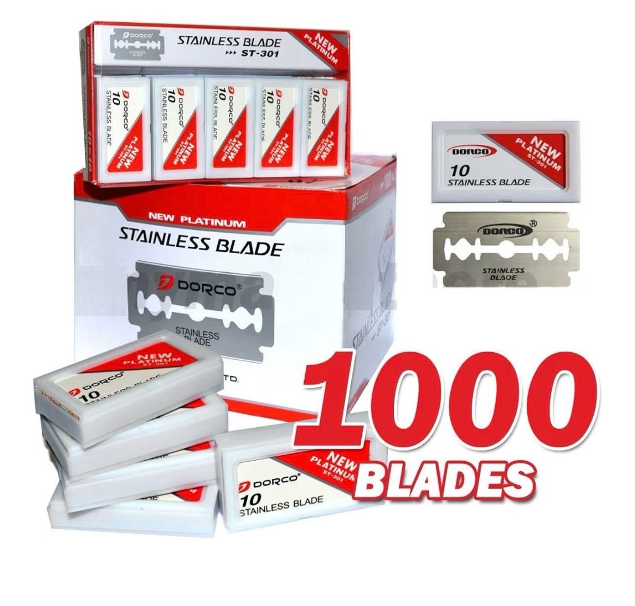 Dorco St 301-100 X 10 Cuchillas (1.000) Dorco Hojillas de Afeitar Doble Filo