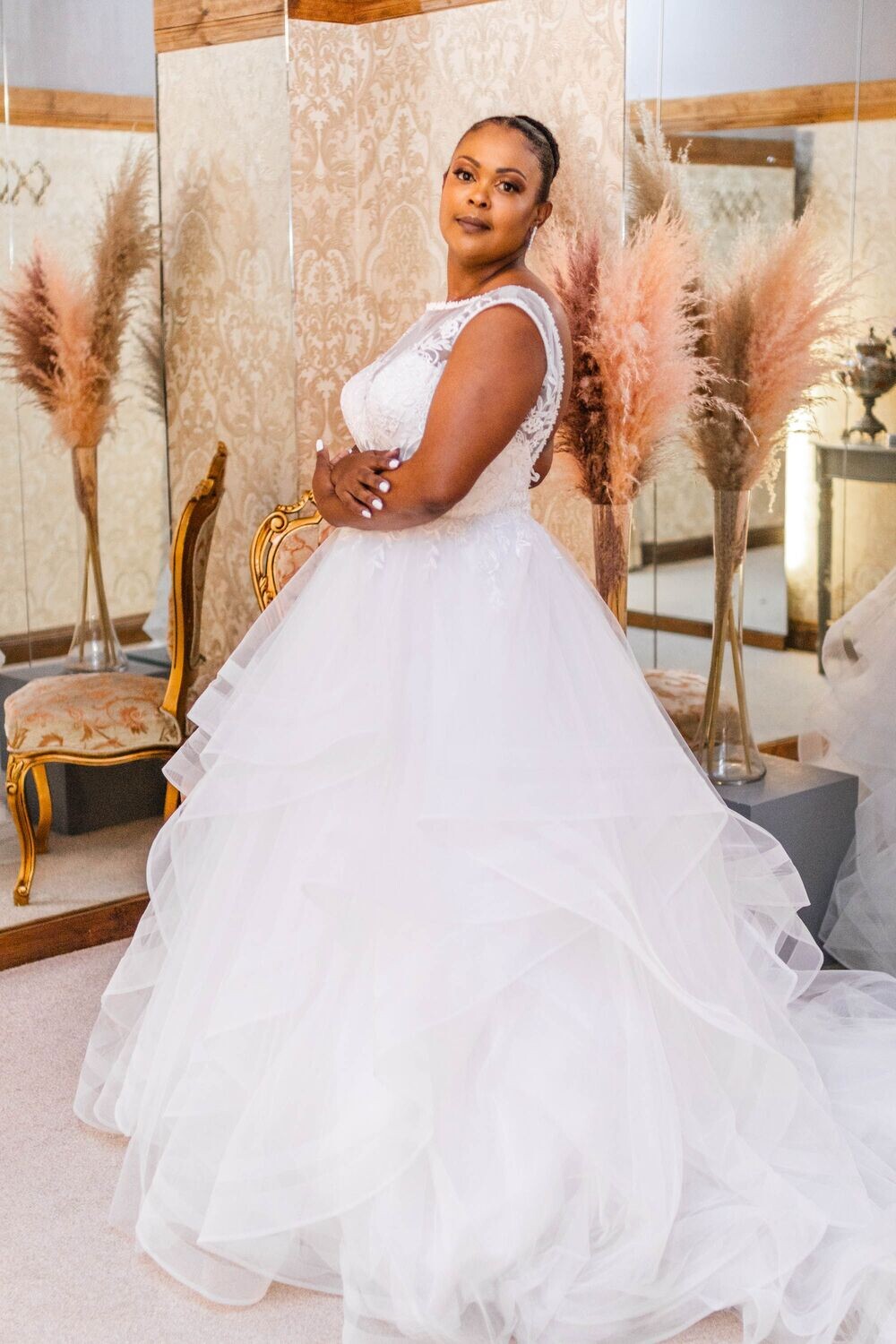 A line White Backless Wedding Dress