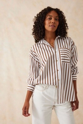 Oversized Poplin Shirt - White/Biscuit Stripe