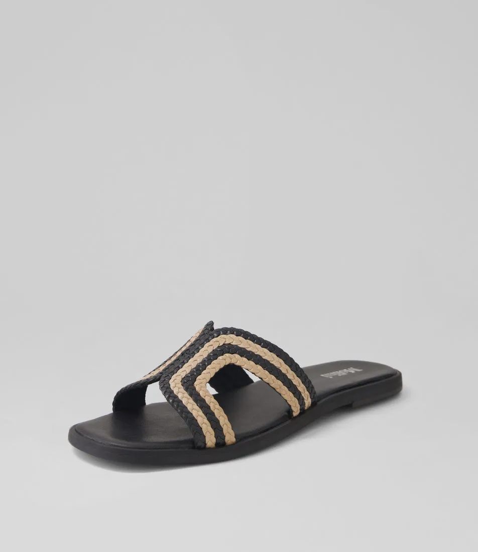 Jasinta Black Cream Leather Sandals